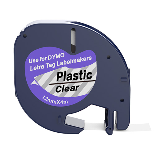 Dymo 12267 compatible labeltape, black on transparent, 12mm x 4m
