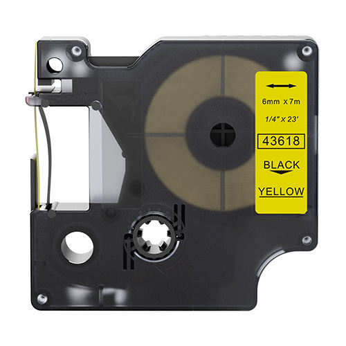 Dymo 43618 compatible labeltape, black on yellow, 6mm x 7m