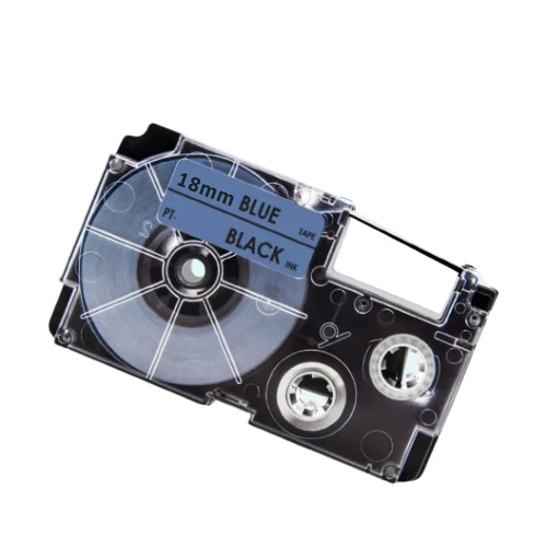 Casio XR-18BU compatible labeltape, black on blue, 18mm x 8m