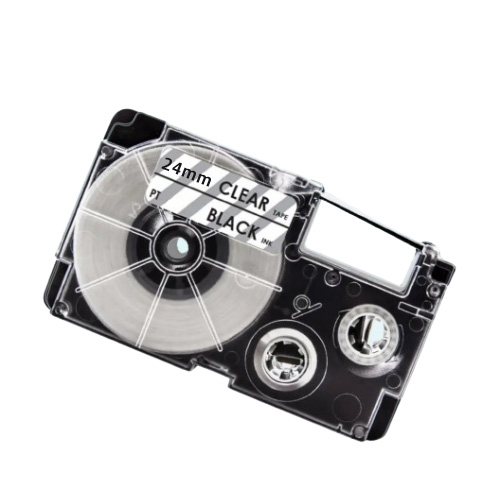 Casio XR-24X compatible labeltape, black on clear, 24mm x 8m